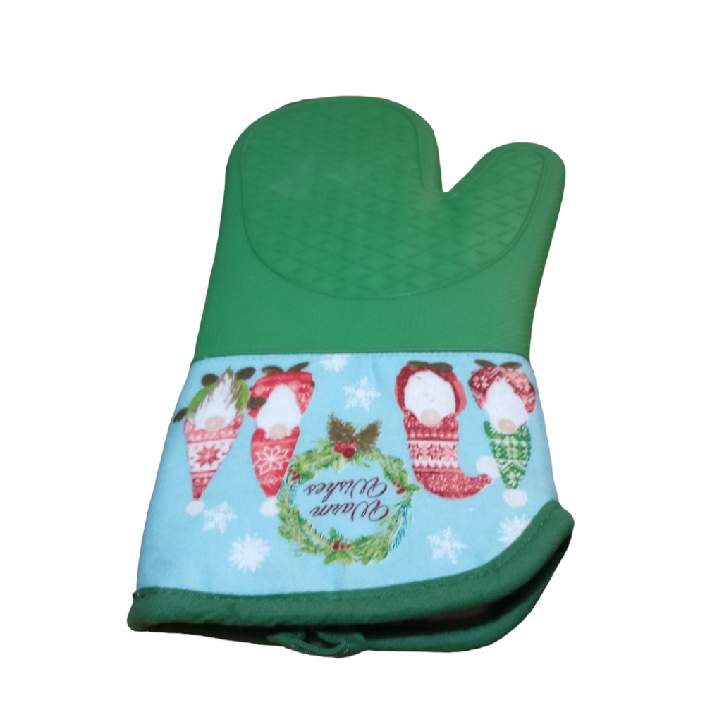 GBI Silicone Cotton Christmas Warm Wishes Gnomes Kitchen Mit Pot Holder Green
